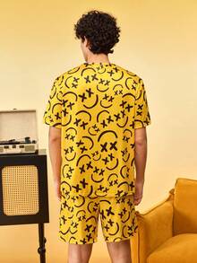 Notgurli Men's Cartoon Print Short Sleeve & Shorts Pajama Set - Multicolor - View 2