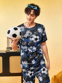 Notgurli Men's All-Over Print Crew Neck Short Sleeve & Long Pants Loungewear Set - Multicolor - View 4