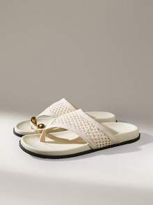 Solecia Damen Schuhe Frühling und Sommer neu gewebt goldene Dekoration flacher Absatz lässig einfach apricot Damen Sandalen Strand Dating Reisebekleidung - Aprikosenfarben - Übersicht 12