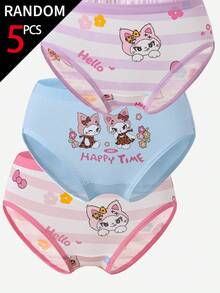 SHEIN [5 Random Piece] Girls Cotton Panties, Rabbit & Dancing Girls Prints, Multi-Color, Soft Fabric, All Seasons Daily Wear For Little Toddlers - Multicolor - View 6