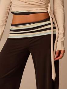 Athîral Women's  Colorblock Stripes Low-Rise Casual Daily  Brown Sports Pants, Fall Clothes,Workout Sportswear, Pilates - Brown - View 5