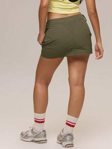 MUSERA Green Shell Cargo Button Detail Mini Skirt Winter Casual Day Comfy Outfit Cool  Green Womens Skirt - Khaki - View 5