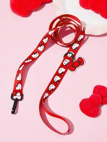 HELLO KITTY AND FRIENDS | SHEIN 蝴蝶結貓咪印花寵物牽引裝備單賣，胸背帶牽繩項圈拾便袋收納器，多尺寸適用貓狗，柔軟加墊日常戶外散步配件 - 大紅色 - 查看 4