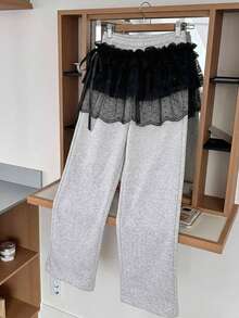 FRIFUL Women's Lace Patchwork Frill Trim Sexy Versatile Date Party Mini Skirt - Black - View 3