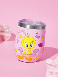 LOONEY TUNES X SHEIN 360ml/12oz 不鏽鋼防漏蓋隨行杯，適用熱飲/冷飲，適合大多數杯架，送禮首選 - 淺粉色 - 查看 1
