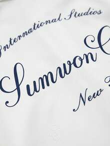 SUMWON Club Cropped Button-Front Shirt With Spread Collar Script Back Print Long Sleeve Summer Casual Overshirt - White - View 3