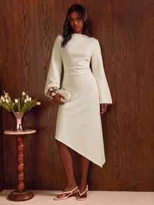COSMINA Women's Casual Elegant Asymmetric Dress Wedding Dinner Bar Party Party Night Dinner Cream White Autumn Gothic Women's Clothes - Apricot - View 1