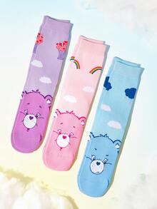 SHEIN X Care Bears 3 Pairs Of Comfortable And Cute Cartoon Pattern Tube Socks - variegated - View 3