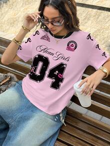 Mean Girls | SHEIN Women's Digital Print Short Sleeve T-Shirt School Hot Pink Summer Casual Y2k - White - View 6