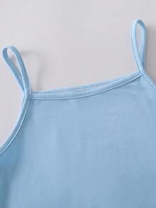 女童大童休閒百搭日常居家季節過渡套裝 開襟外套、修身背心與寬鬆短褲 藍色純色三件套 - 藍色 - 查看 5