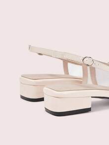 CUCCOO DOLLMOD Women's Exquisite Square Toe Beige Simple Commuter Workplace Wear Low Heel Thick Heel Shoes Exposed Heel Shoes - 網/白 - 查看 8