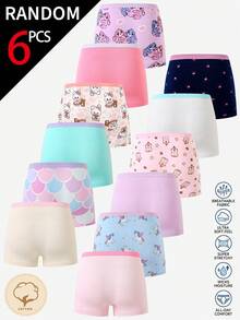 SHEIN 【6件隨機混款】女童幼兒四季通用 多色簡約可愛仙女獨角獸美人魚水豚火烈鳥兔子 多圖案棉質印花組合四角內褲 - 彩色 - 查看 2