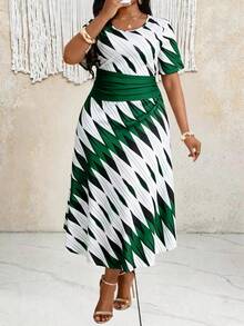 Villa Velisse Multicolored, Elegant, Plus-Size Dress. - Multicolor - View 4