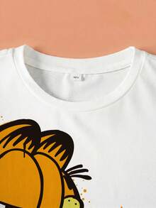 GARFIELD | SHEIN Conjunto casual de camiseta de manga corta con estampado de dibujos animados y pantalones cortos para niño preadolescente - Blanco - Ver 3