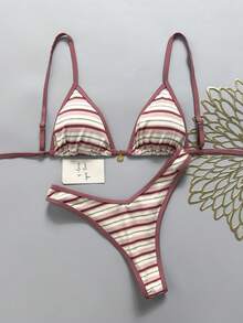 Swim Mod Women's Spring/Summer Jacquard Fabric Halter Bikini Set - Multicolor - View 3