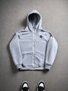 PAVTROS Men's Young Streetwear Casual Graphic Plus Size Zip-Up Hoodie Gym Grey Autumn - Light Grey - View 8