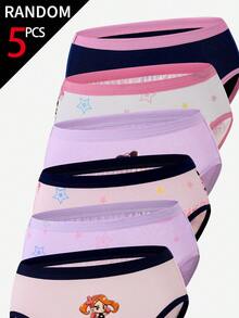 SHEIN [5 Random Piece] Girls Cotton Panties, Rabbit & Dancing Girls Prints, Multi-Color, Soft Fabric, All Seasons Daily Wear For Little Toddlers - Multicolor - View 8