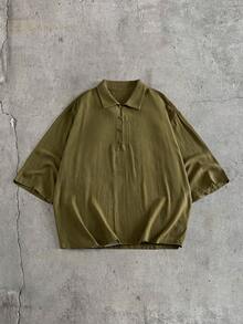 AXEPEAK Conjunto casual de camisa de manga corta de unicolor y pantalones de pierna ancha con cintura con cordón para hombre - Verde militar - Ver 11