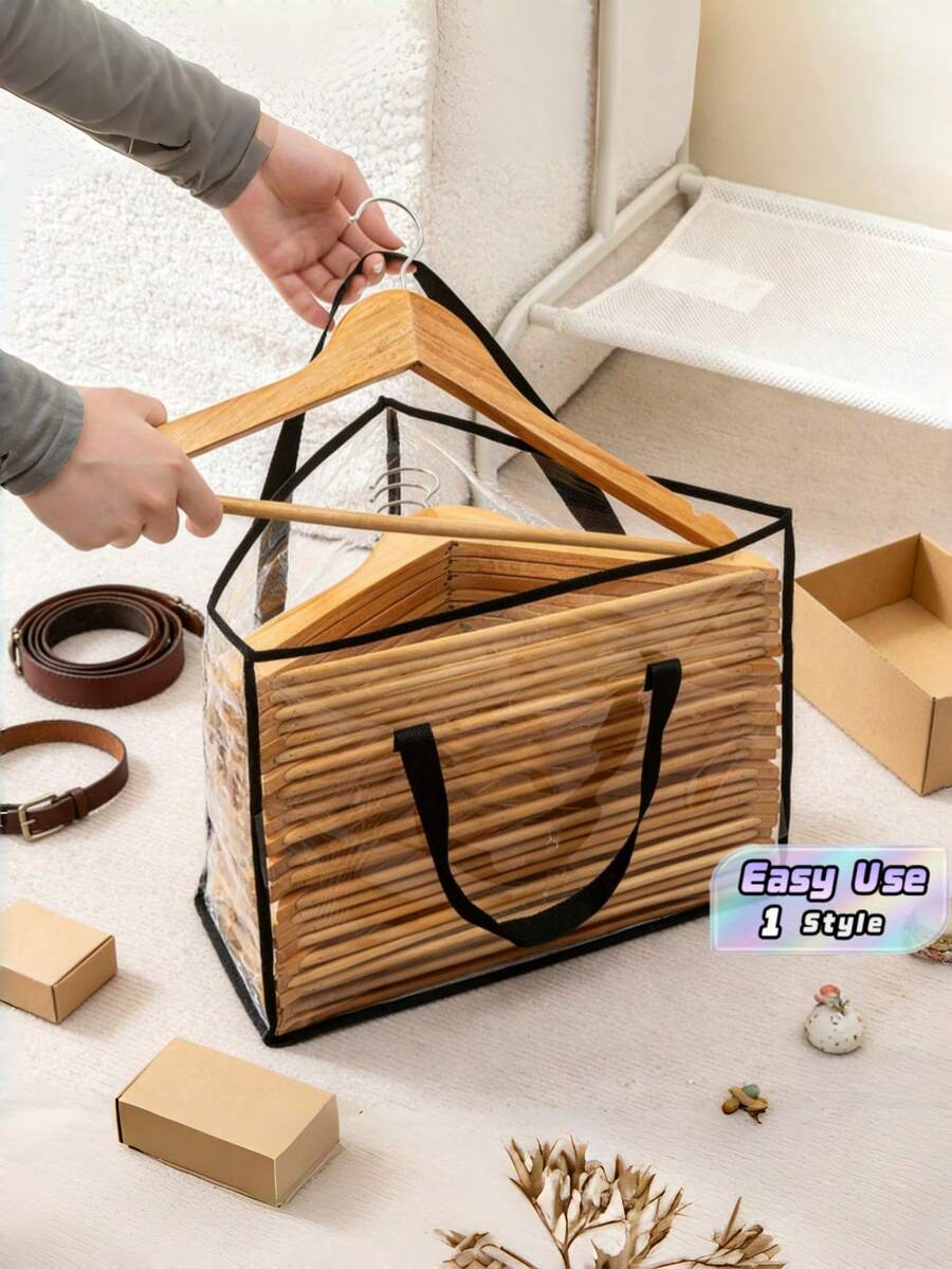 1Pc Triangle Hanging Storage Bag For Clothes Hangers, Multi-Compartment Wardrobe Organizer With Handle, Large Capacity Closet Storage Solution - Multicolor - View 1