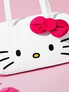 HELLO KITTY AND FRIENDS | SHEIN 可愛貓咪印花聚酯纖維單肩包，附3D蝴蝶結裝飾，輕量大容量拉鍊托特包，適合通勤、旅行與日常休閒使用 - 粉色蝴蝶結款 - 查看 7