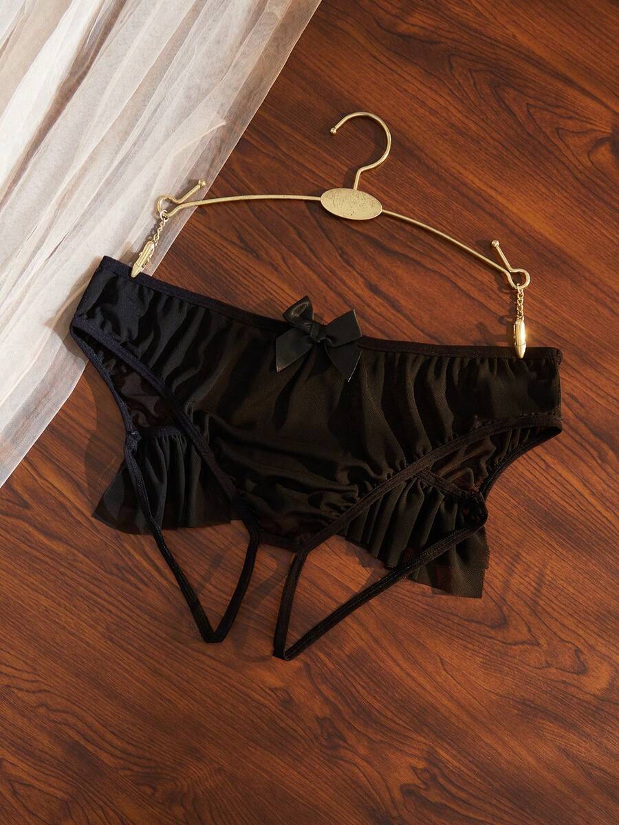 Seduluxe 1件女款大尺碼性感垂墜內褲 - 黑色 - 查看 1