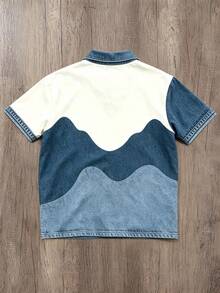 Manfinity Hypemode Men's American Retro Wave Colorblock Denim Effect Patchwork Polo Shirt - Multicolor - View 3