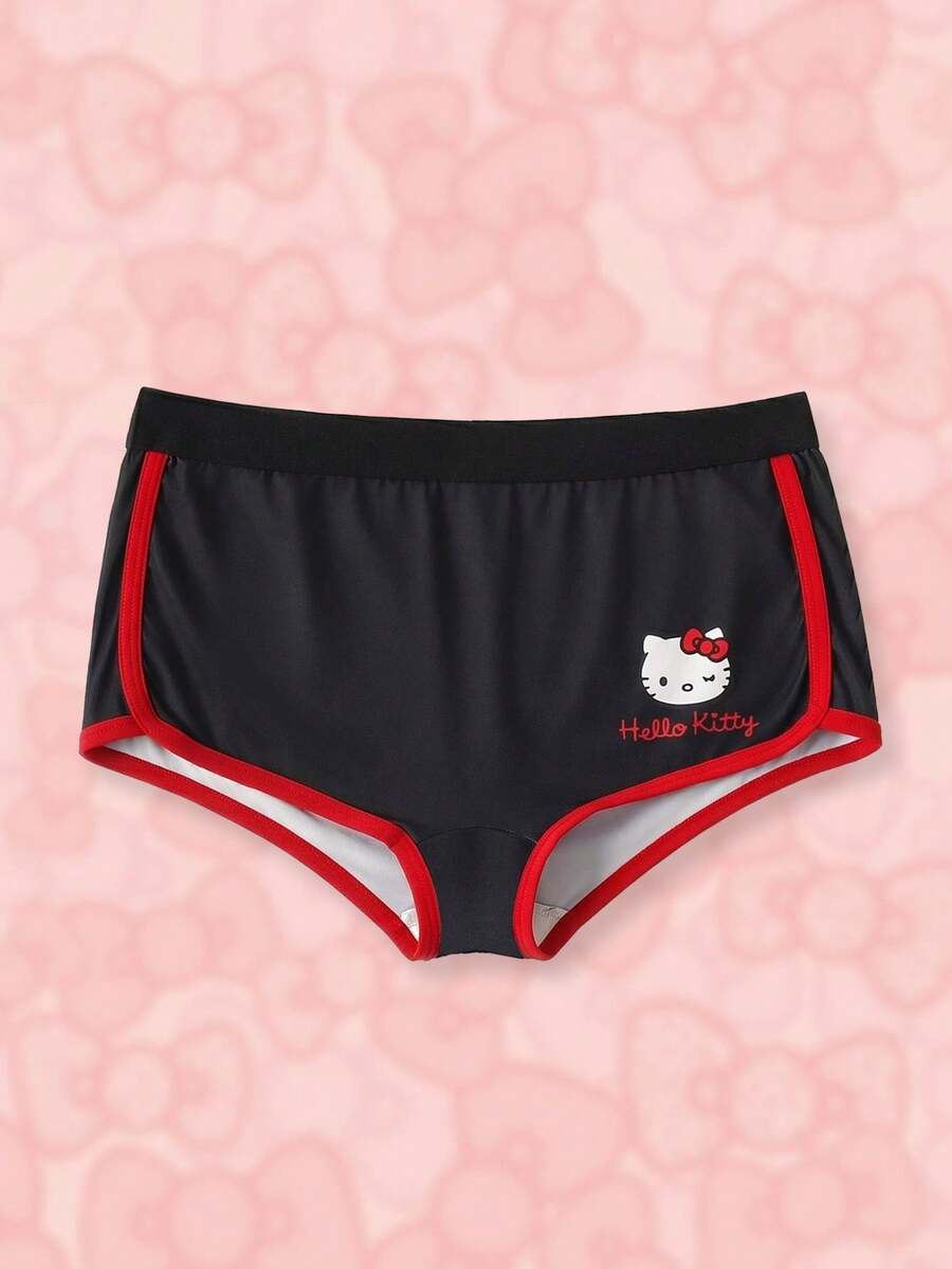 HELLO KITTY AND FRIENDS | SHEIN Celana Pendek Kasual Wanita Motif Kartun Lucu dengan Warna Kontras - Hitam - View 1