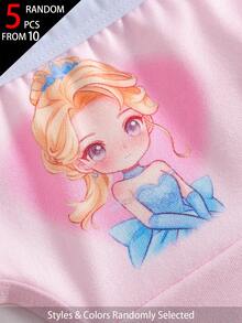 SHEIN 5件組隨機盲盒女童幼兒內褲，可愛公主印花組合系列，附蝴蝶結、雪花、黃色光芒等萌系元素，粉色、藍色、紫色、白色配色，柔軟光滑觸感，針織布料製成，高彈性內褲套裝，適合四季輕便穿著 - 彩色 - 查看 5