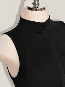 SHEIN ICON Y2k Women's Halloween Black Sexy Fashion Zipper Mesh Patchwork Bodysuit - Black - View 10