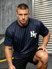 Sport MetroGents 男士字母圖案條紋休閒百搭日常旅行運動T恤 - 彩色 - 查看 6