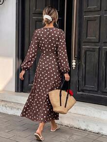 SHEIN PariChic Women's Polka Dot Casual Daily Summer Dress - Brown - View 2