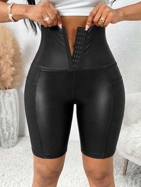 SHEIN Lady Women's Solid Color High Waist Casual Versatile Daily Wear Tight Fitting Base Shorts