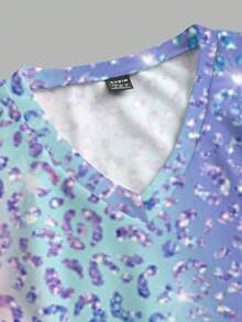 PopScrub Casual Minimalist Scrub Top, Cute Leopard Print Colorful Pattern, Suitable For Work Commute, Pet Hospital - Multicolor - View 4