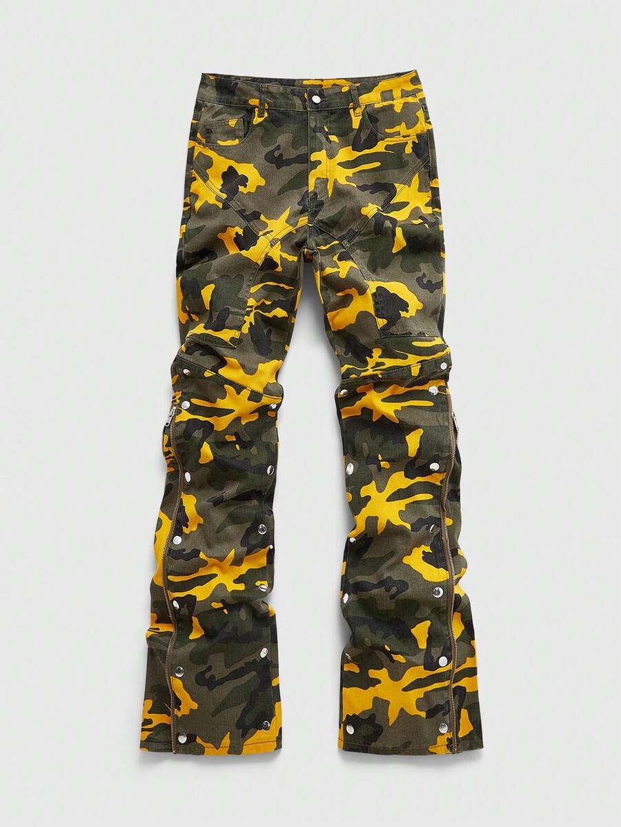 ROMWE MEN Men's Camouflage Layered Flare Jeans - Multicolor - View 1