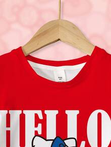 HELLO KITTY AND FRIENDS | SHEIN 少女極簡印花圓領長版洋裝 - 白色 - 查看 3