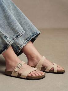 Solecia Women's Adjustable Buckle Casual Beach Slippers For Christmas Summer Shoes - apricot flannel - View 12