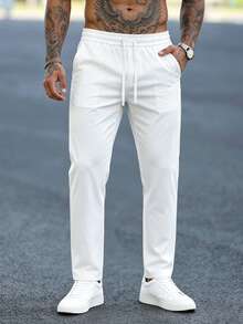 Manfinity CasualCool Men's Mature Casual Solid White Tapered Plus Size Long Pants - White - View 3