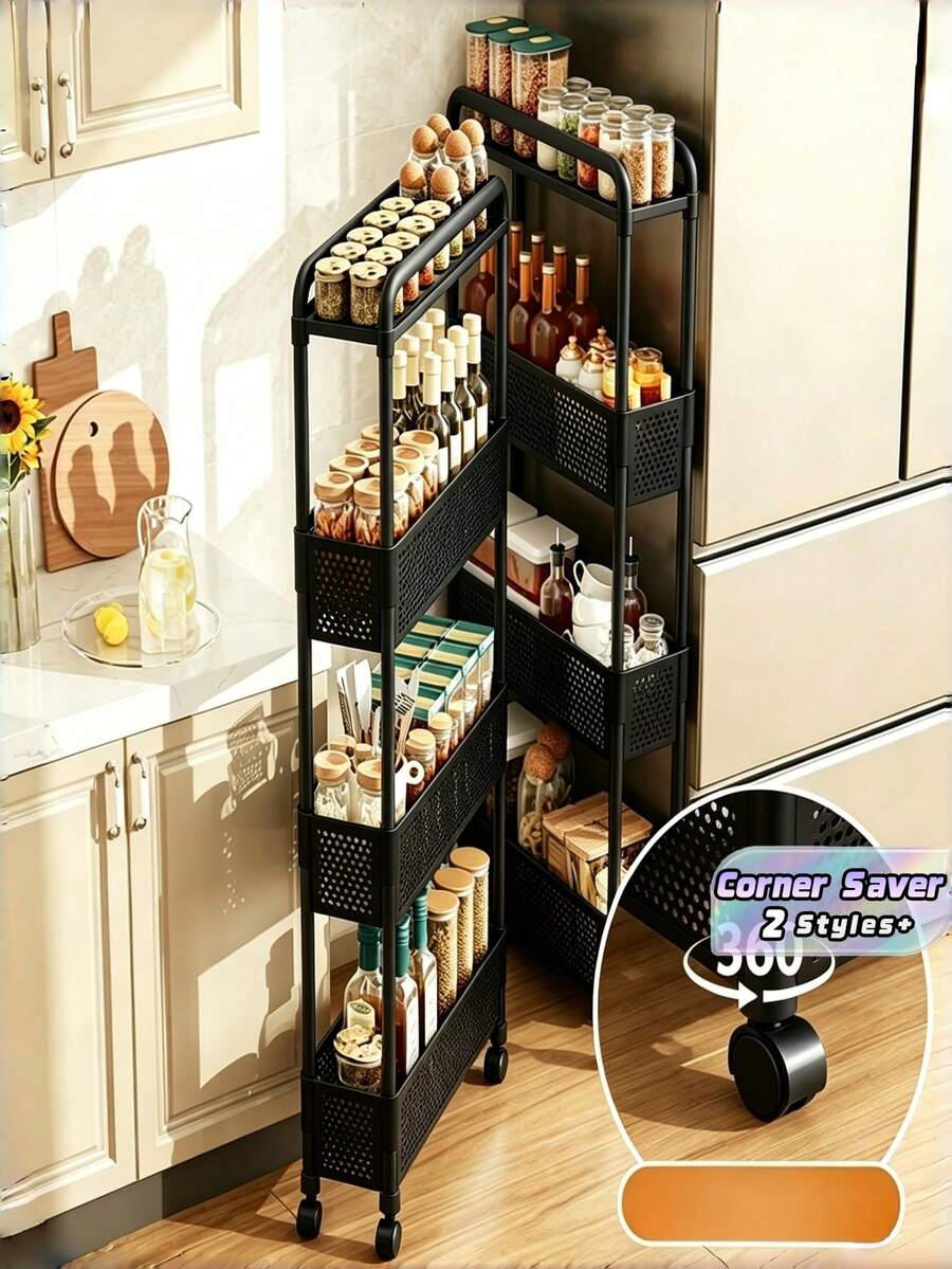 1pc Narrow Gap Storage Rack, Slim Rolling Utility Cart With Wheels, Multi-Layer Mobile Trolley For Kitchen, Bathroom, Bedroom & Fridge Side, Heavy Duty Shelf For Snacks & Toiletries, Space-Saving Floor Stand - Multicolor - View 1