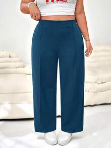 SHEIN EZwear 休閒復古綠色直筒大尺碼長褲 - Fresh Green - 查看 5