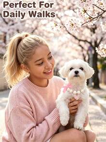 PETSIN 1 件可调节可爱蝴蝶结和心形猫/狗珍珠项链项圈吊坠，宠物小狗小猫装饰配件，适合情人节或节日 - 粉色 - 查看 6
