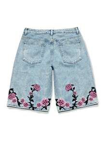 Manfinity EMRG Quần short denim nam phong cách đường phố thường ngày cao cấp thêu họa tiết wash - Rửa nhẹ - Xem 8
