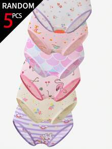 SHEIN 【5件隨機款】女童幼兒棉印花三角內褲 粉色與淺藍色 心形蝴蝶結 兔子美人魚獨角獸仙女紅鶴 冬季款 - 彩色 - 查看 8