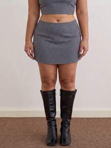 GalTyme Plus Size Autumn Casual Y2k 90s Business Casual Gray Print Skirt Party Vacation Night - Grey - View 2