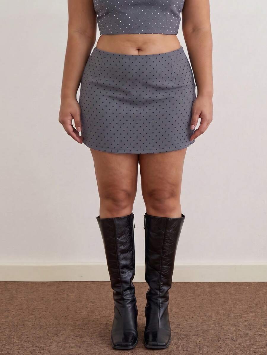 GalTyme Plus Size Autumn Casual Y2k 90s Business Casual Gray Print Skirt Party Vacation Night