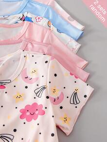 [2套隨機發貨]女童居家服 春/夏/秋 短袖長褲家居服套裝，夏季舒適親膚多款風格少女甜美櫻桃熊印花格紋條紋家居服套裝，兒童可愛甜美風格睡衣居家服，兒童寬鬆舒適防蚊長褲睡衣 - 彩色 - 查看 7