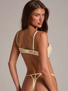 SHEIN BAE 2pcs Mesh Embroidered Women's Lingerie Set - Apricot - View 2