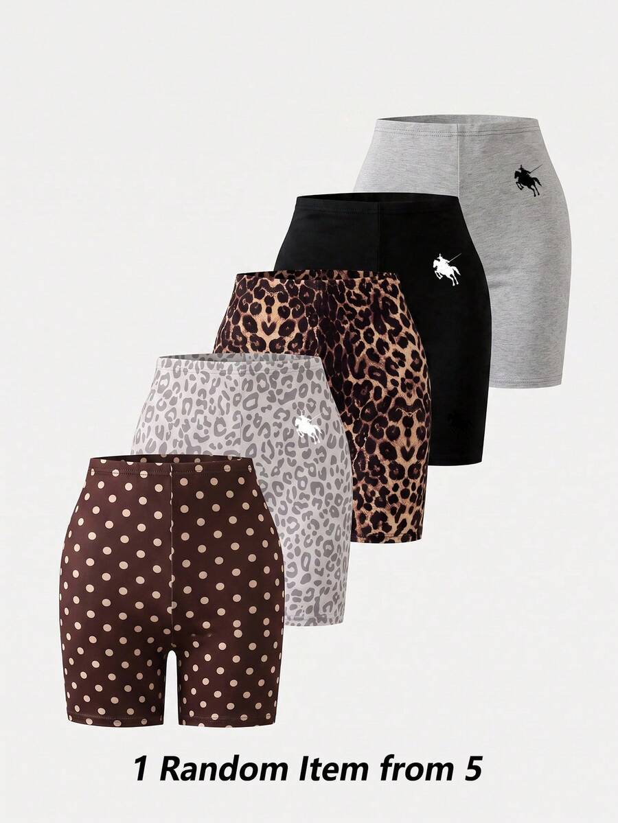 [Randomly Ships 1 Of 5]Girls' Summer Thin Casual Shorts, Versatile Outerwear, Polka Dot, Leopard, Black, Gray, Solid Color, Pony Print, Patterned, Sweet And Cool Style, Knitted Fabric, Comfortable And Soft Leggings - Multicolor - View 1
