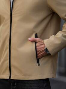 Manfinity CasualCool Men's Zipper Shirt Jacket, Casual Open Front Long Sleeve Outerwear - Khaki - View 6
