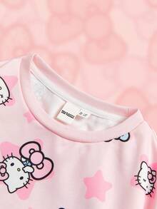 HELLO KITTY AND FRIENDS | SHEIN Tween Girl 粉色卡通印花可爱休闲圆领运动衫 - 彩色 - 查看 3