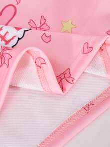 Casuvi Kids 女童兩件式運動衫套裝，休閒基礎百搭趣味卡通圖案滿版印花針織連帽短版落肩套頭運動衫，搭配梭織滿版印花同色寬鬆直筒長褲，適中厚度，適合春秋日常休閒運動與戶外度假穿著 - 粉色 - 查看 8